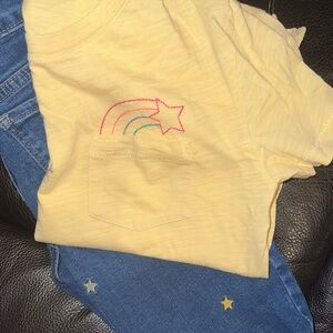 Bundled Kids High Rise Ankle Jeggings / yellow cotton T Rainbow star embroidered